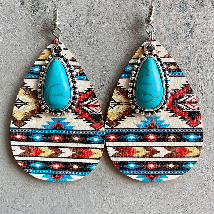 Bohemian Pine Stone Wooden Pendant Earrings