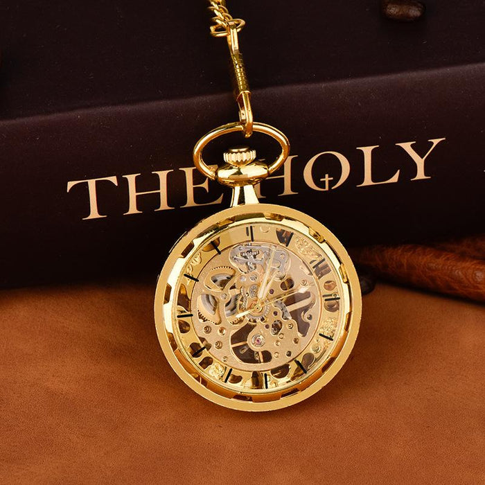 Gold Wheel Digital Mechanical Hollow Out Flower Needle Pocket Watch Llz23700