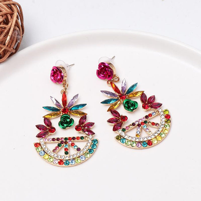 New Female Jewelry Plant Flower Earrings Accessories Inlaid Rhinestone
