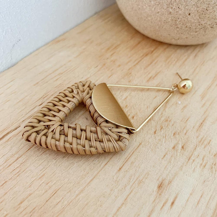Triangular Metal Pendant Geometric Rattan Earrings