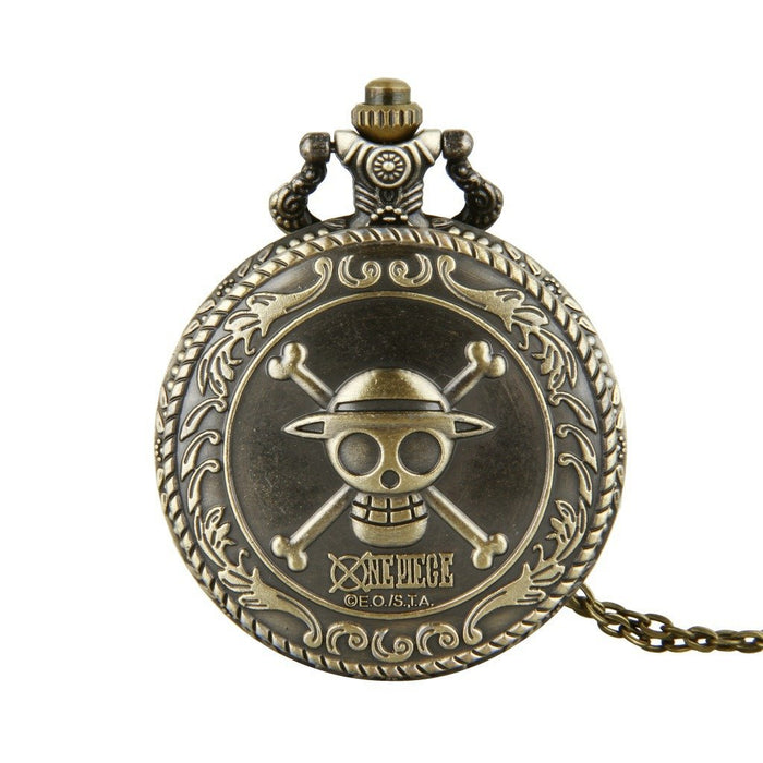 Bronze Vintage Lace Relief Pirate King Skull Pocket Watch Ll3697