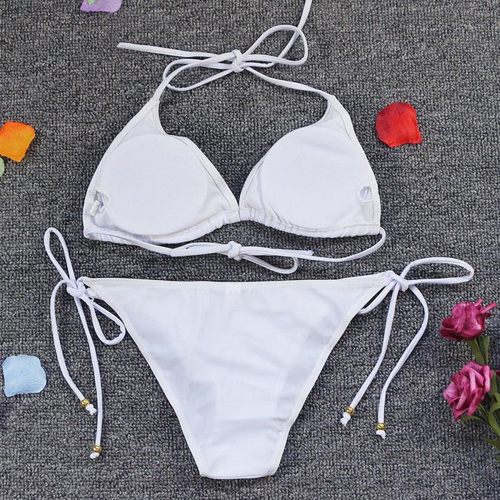 New Sexy Backless Solid Color Strap Split Bikini Swimsuit