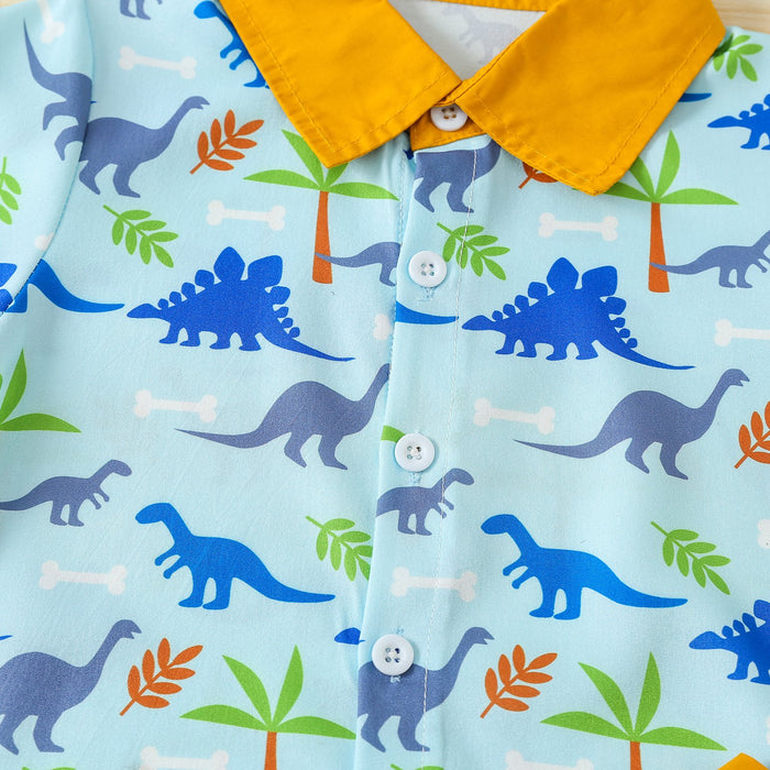 Boy's Dinosaur Printed Short Sleeved Shirt Two-piece Set