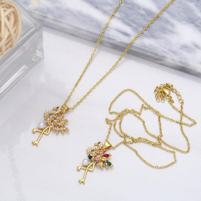 Personalized Color Zircon Flamingo Necklace