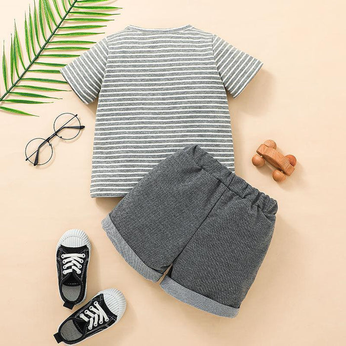 Summer Stripe Boys' Casual Short Sleeve T-Shirt Set