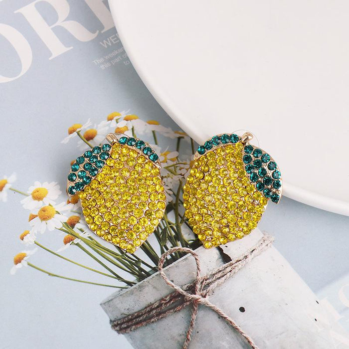 Women's Jewelry Simple Fashion Lemon Shape Earrings Inlaid Rhinestone