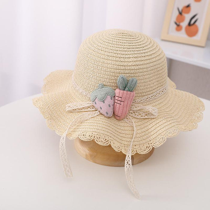 Cute Strawberry Radish Children's Wavy Straw Hat Bag Set