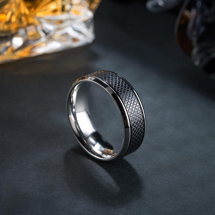 Men's Black and White Stainless Steel Ring Jewelry