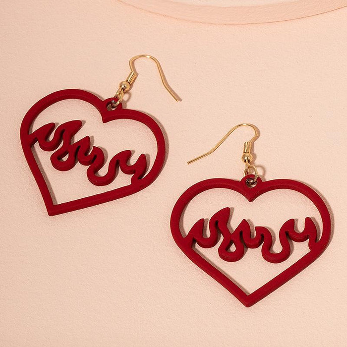 Fresh and Simple Style Red Hollow Heart Earrings