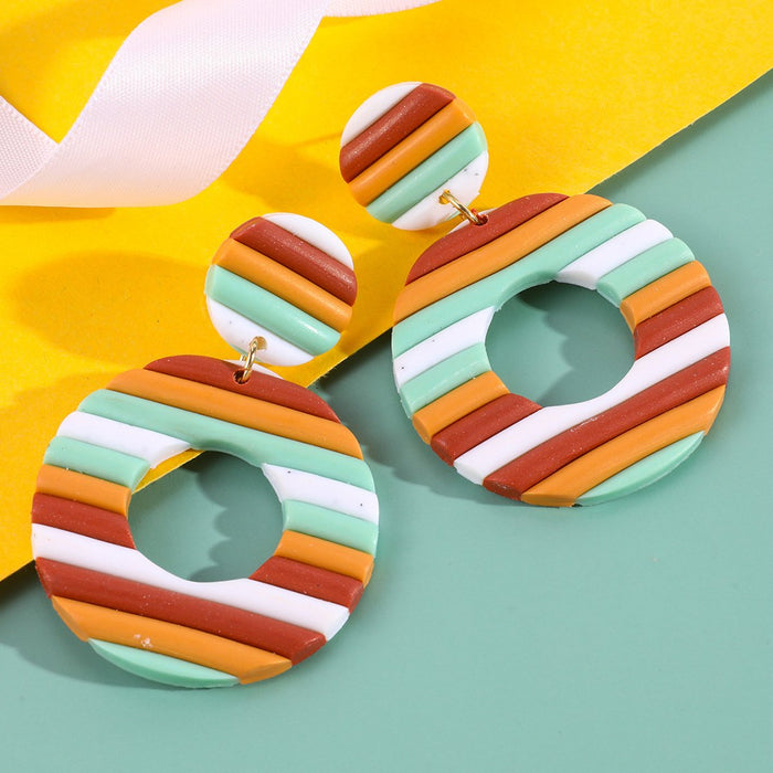 Rainbow Handmade Clay Soft Pottery Round Earrings