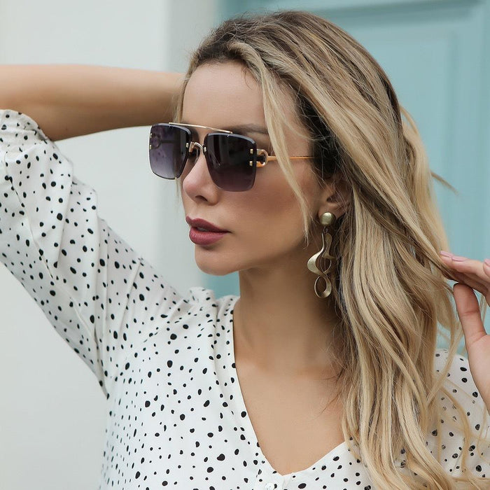 Men's and women's square metal double beam Sunglasses