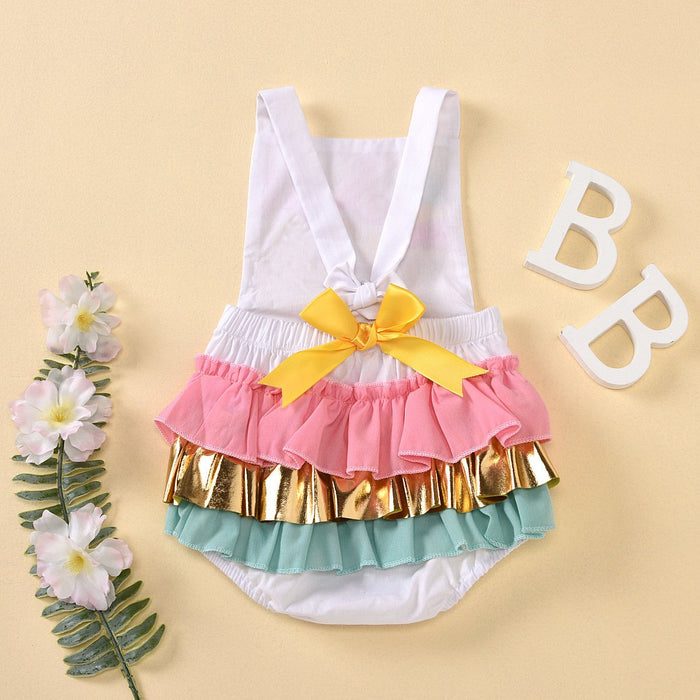 Suspender backless letter printed ice cream colour Jumpsuit