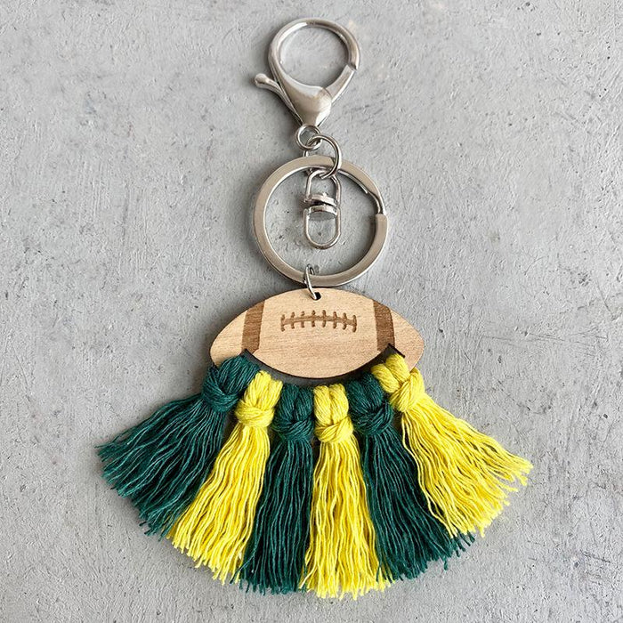 Wood Chip Hand Woven Tassel Keychain