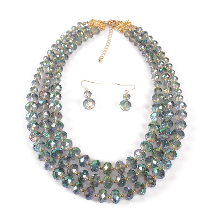 Women's jewelry retro multi-layer exaggerated Glass Crystal Necklace