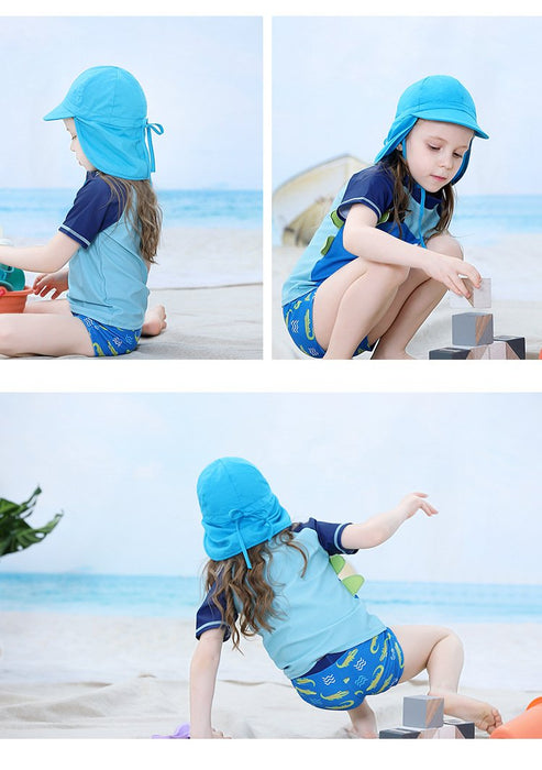 Blue Ruffled Outdoor Sunscreen Thin Children's Shawl Hat