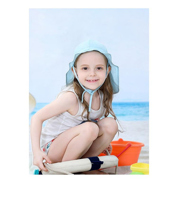 Light Blue Ruffled Thin Outdoor Sunscreen Children's Shawl Hat