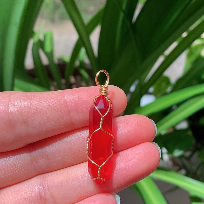 Natural Stone Crystal Necklace Wire Wrap Multicolor