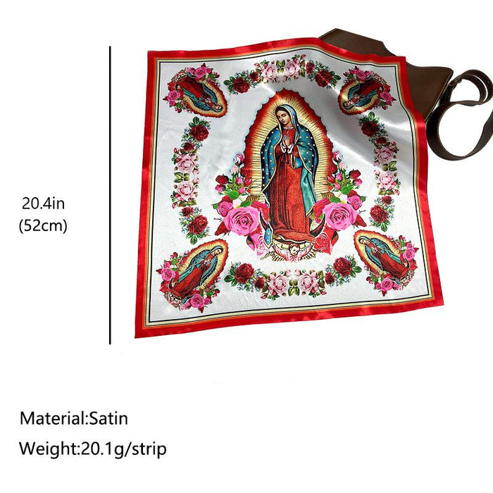 Virgin Mary Printed Square Scarf Flower Holy 52cm Scarf Personalized Scarf