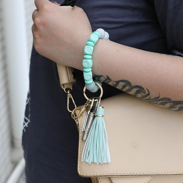 Silicone Leather PU Tassel Card Bag Bracelet Keychain