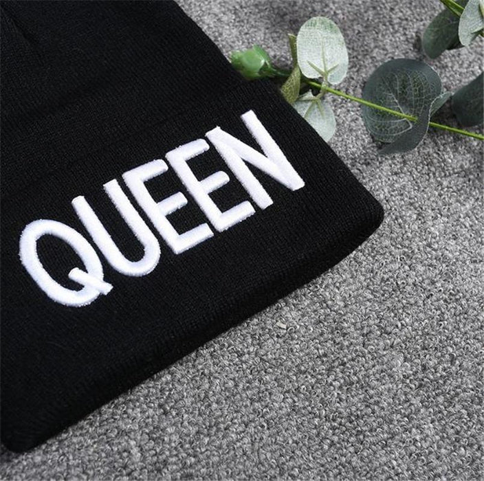 Beanies KING QUEEN Letter Embroidery Warm Hat