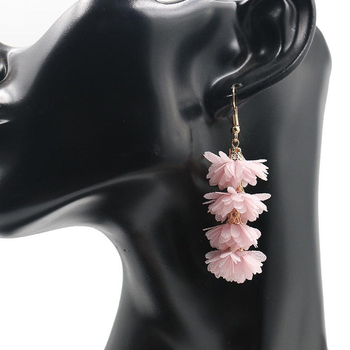 Women's Fashion Simple Fabric Flower Tassel Earrings