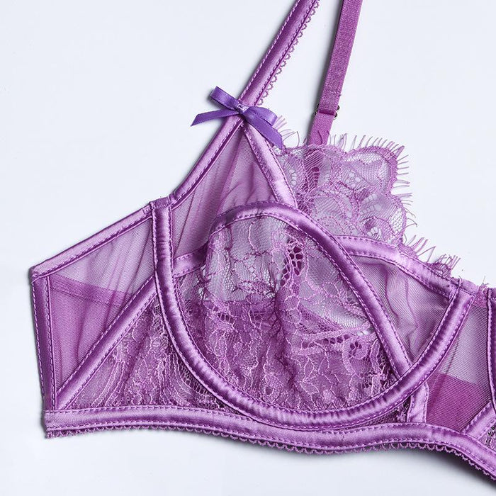 Women Lace Mesh Hollow Lingerie Sexy Push Up Underwear Set