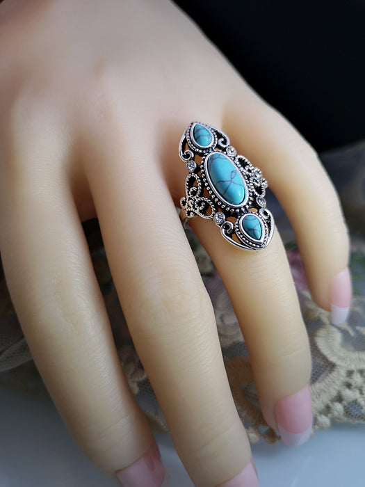 Creative Hollow Carved Vintage Turquoise Ring