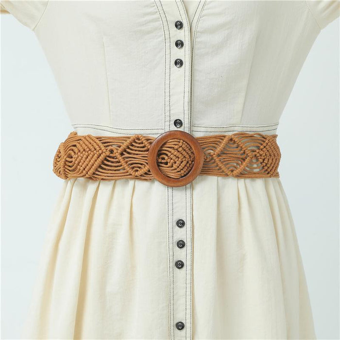 Handmade Women's Vintage Style Round Buckle Woven Belt