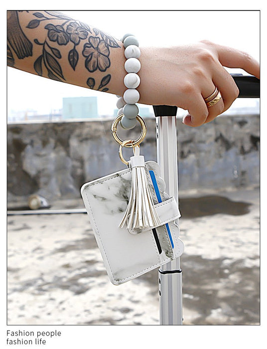 Silicone Leather PU Tassel Card Bag Bracelet Keychain