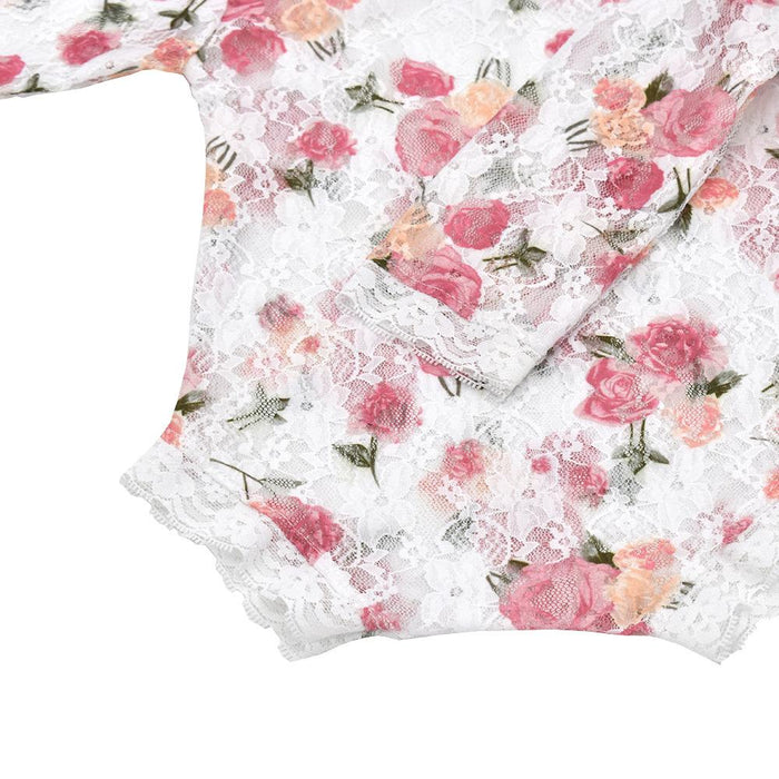 Lace Patting Flower Print Backless Triangle Lace Dress