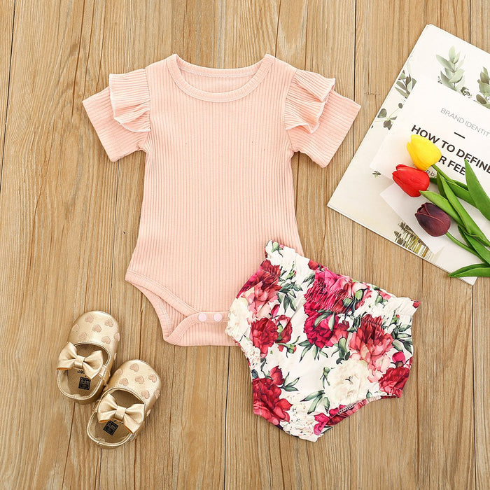 Girls' solid color flower printed briefs