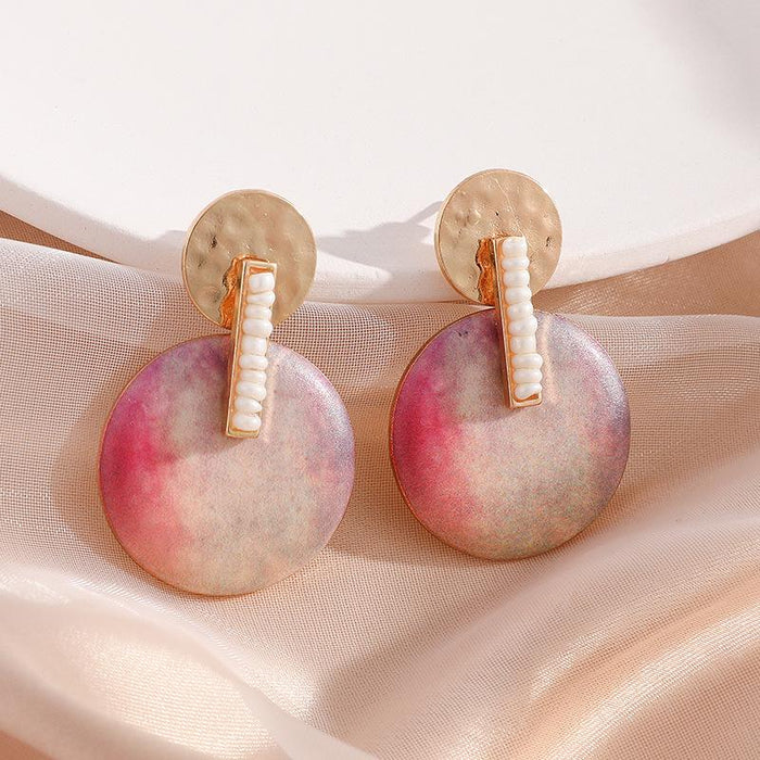Simple and Elegant Geometric Circle Oil Painting Female Earrings