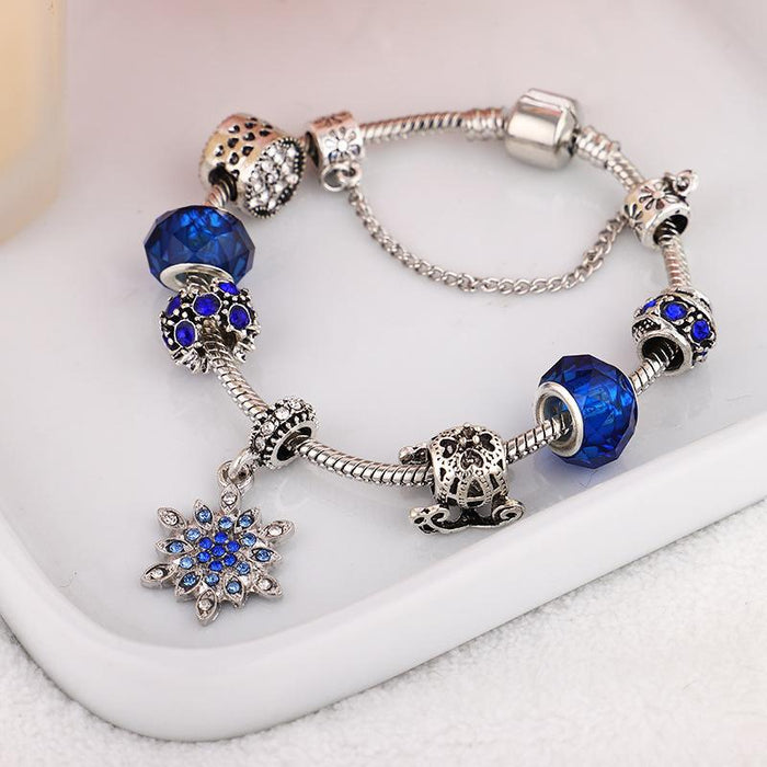 Blue Starry Hand Set Diamond Snowflake Glass Beaded Bracelet