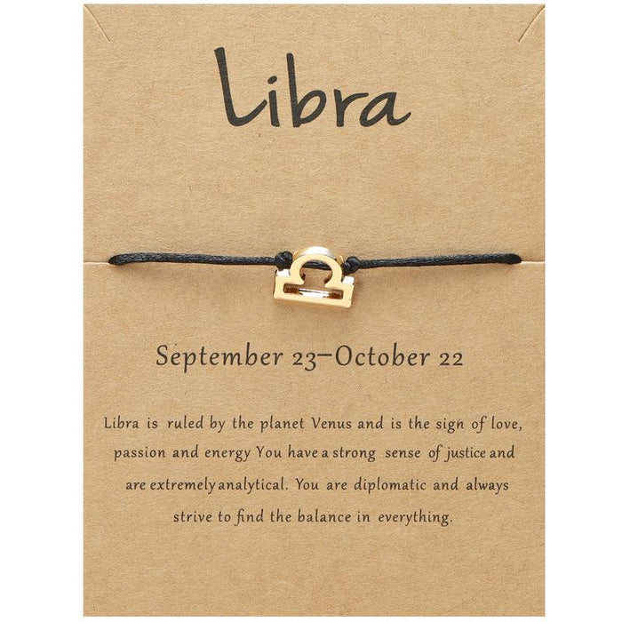 Twelve Constellations Bracelet Constellation Card Adjustable Black Rope Bracelet