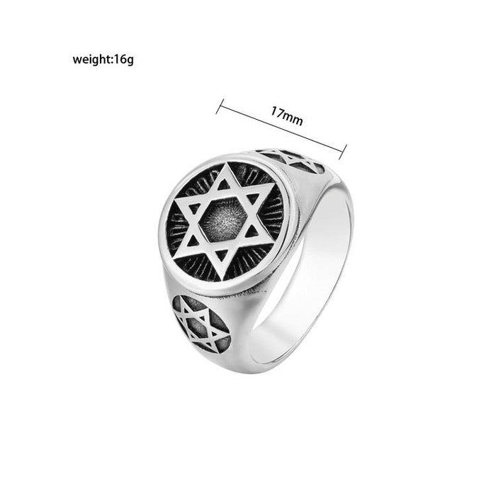 Personality Retro New Six Pointed Star Men's Titanium Steel Ring