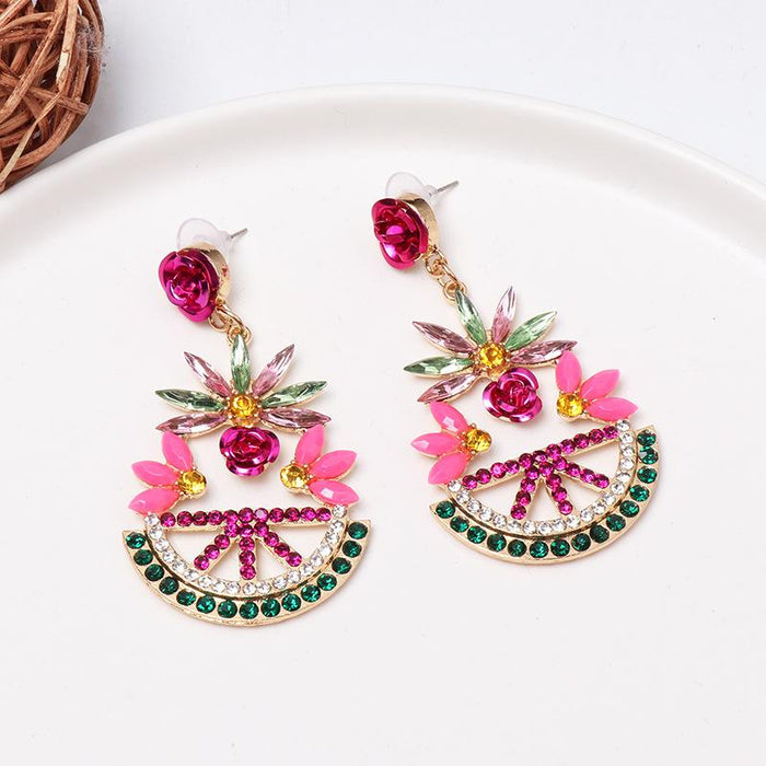 New Female Jewelry Plant Flower Earrings Accessories Inlaid Rhinestone