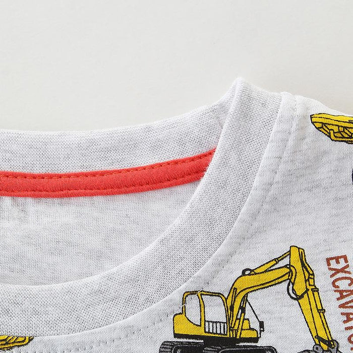 Knitted cotton medium and small children's round neck T-shirt, boys' Pullover T-shirt