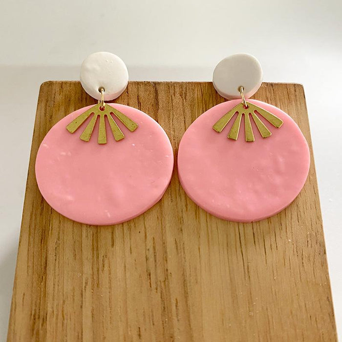 New Jewelry Multicolor Art Geometry Handmade Clay Soft Pottery Earrings Female