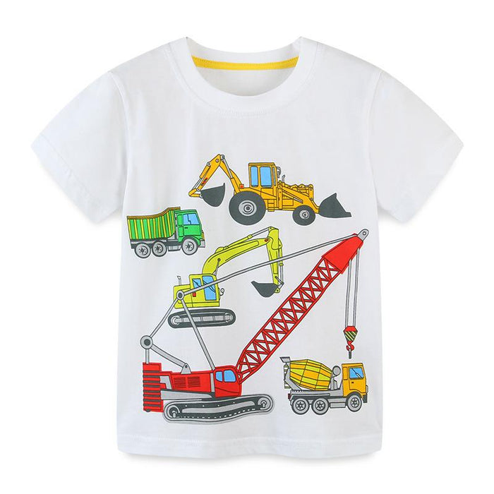 Children's knitted cotton round neck cartoon short sleeve T-shirt