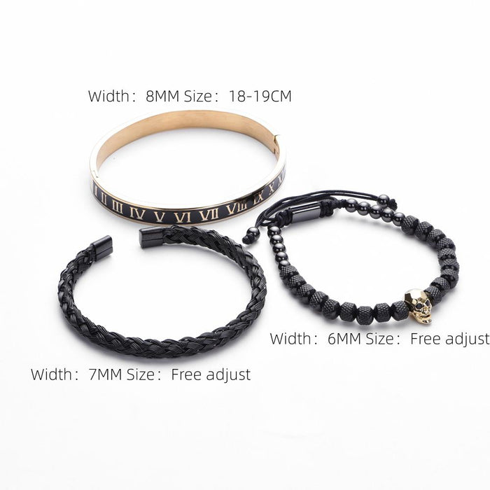 3pcs/Set Skull Charm Black Bracelet