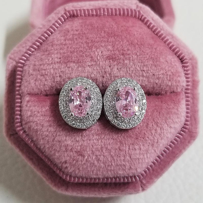 Silver Zircon Stud Pink Earings