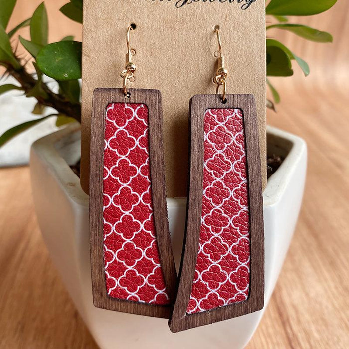 Fashion Vintage Striped Stars Women Wooden Earrings