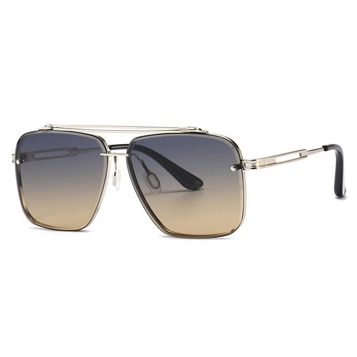 Men's and women's square metal double beam Sunglasses