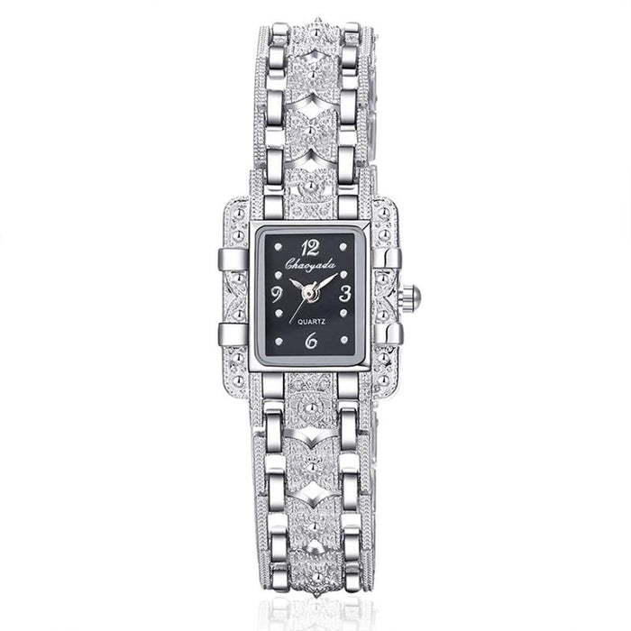 Women Watch Rectangle Dial Silver Stainless Steel Watches