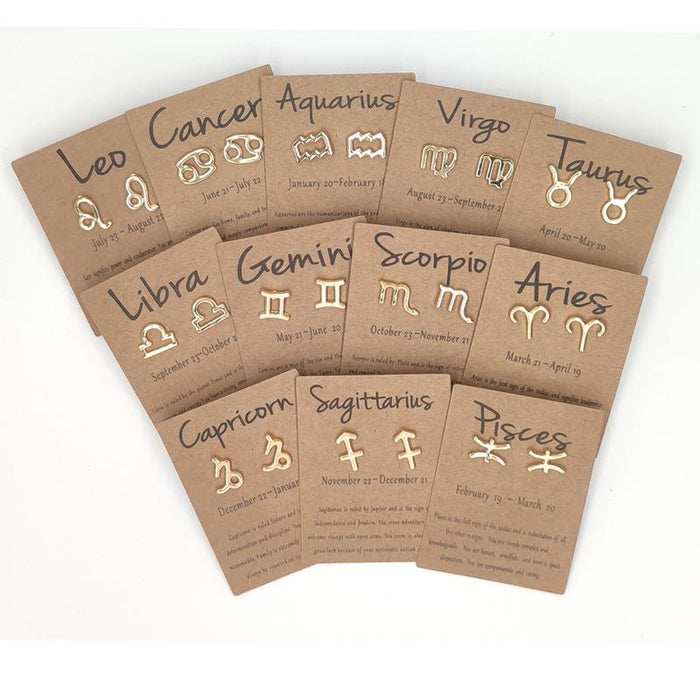Twelve Constellations Brown Constellation Card Earrings