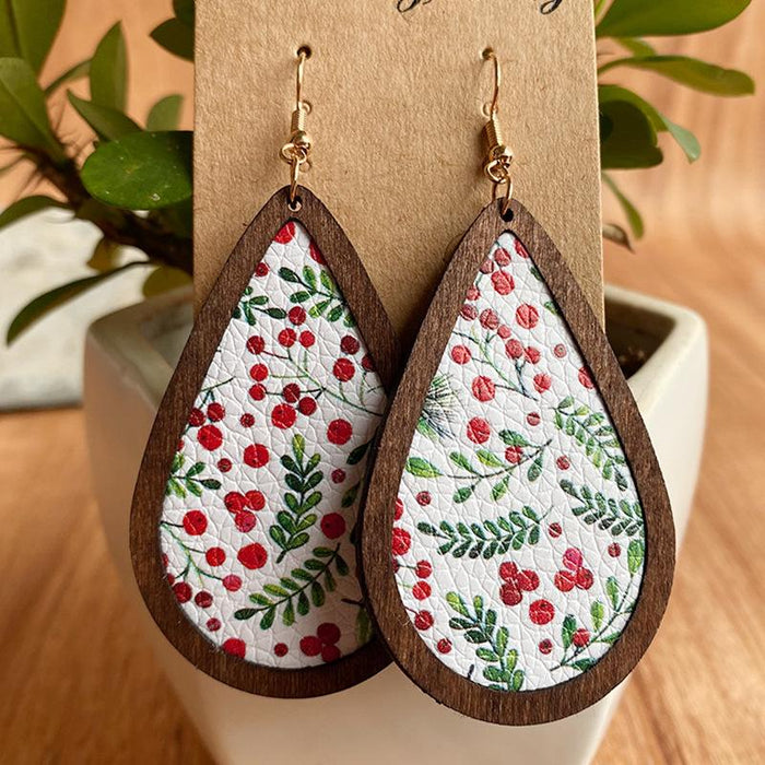 Fashion Vintage Plaid Snowflake Drop Shape Women's Wooden Earrings
