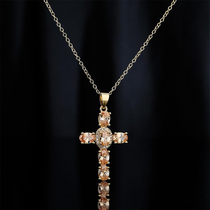 Fashion Personalized Color Zircon Cross Pendant Necklace