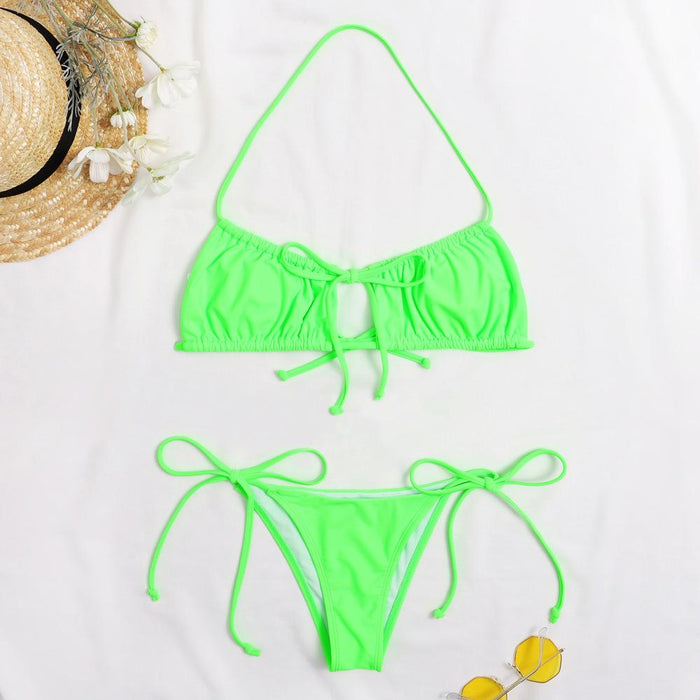 New Fluorescent Green Lace Up Nylon Sexy Bikini
