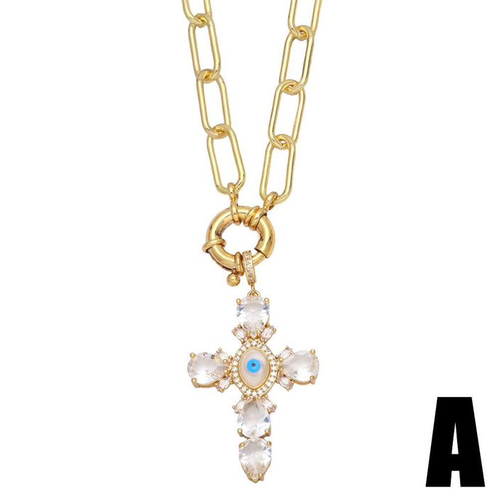 Personality Exaggerated Zircon Inlaid Cross Pendant Necklace