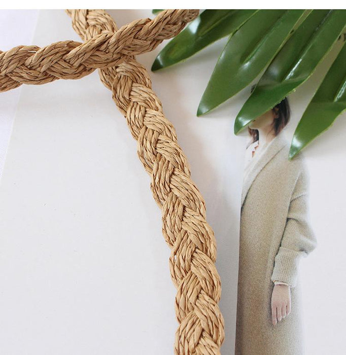 Summer Straw Solid Color Oval Zipper Crossbody Bag